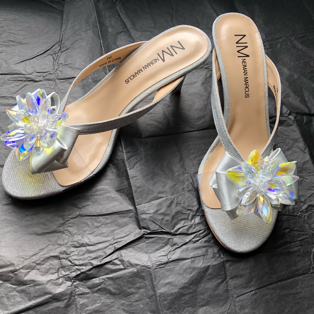 Neiman Marcus Bride Glass Slipper Slides